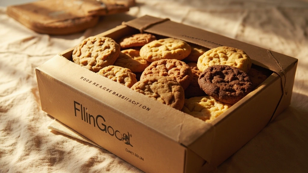 Large team cookie box filled with an assortment on a wooden board