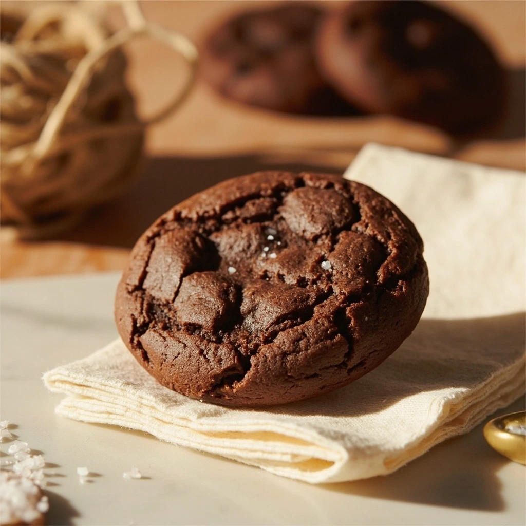 Sea Salt Brownie cookie on a linen napkin