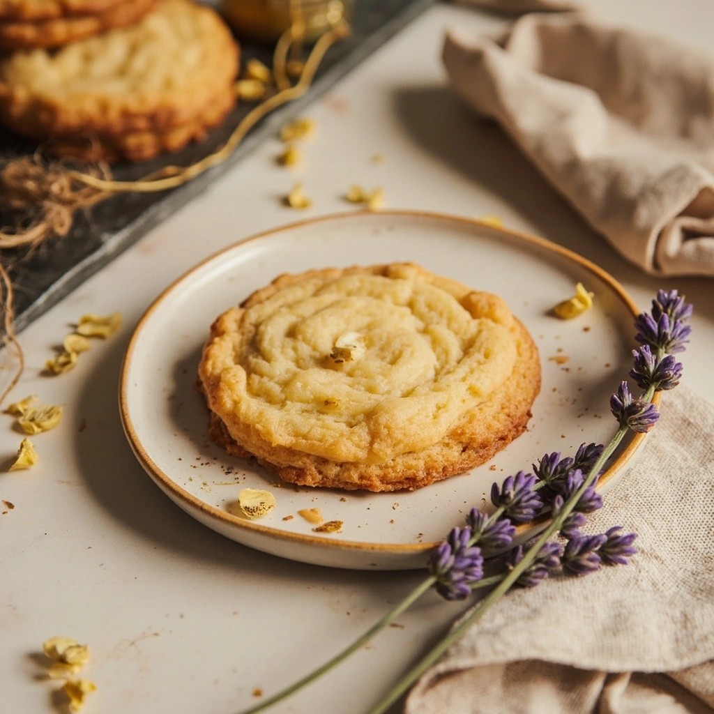 Toasted honey lavender cookie on a ceramic plate