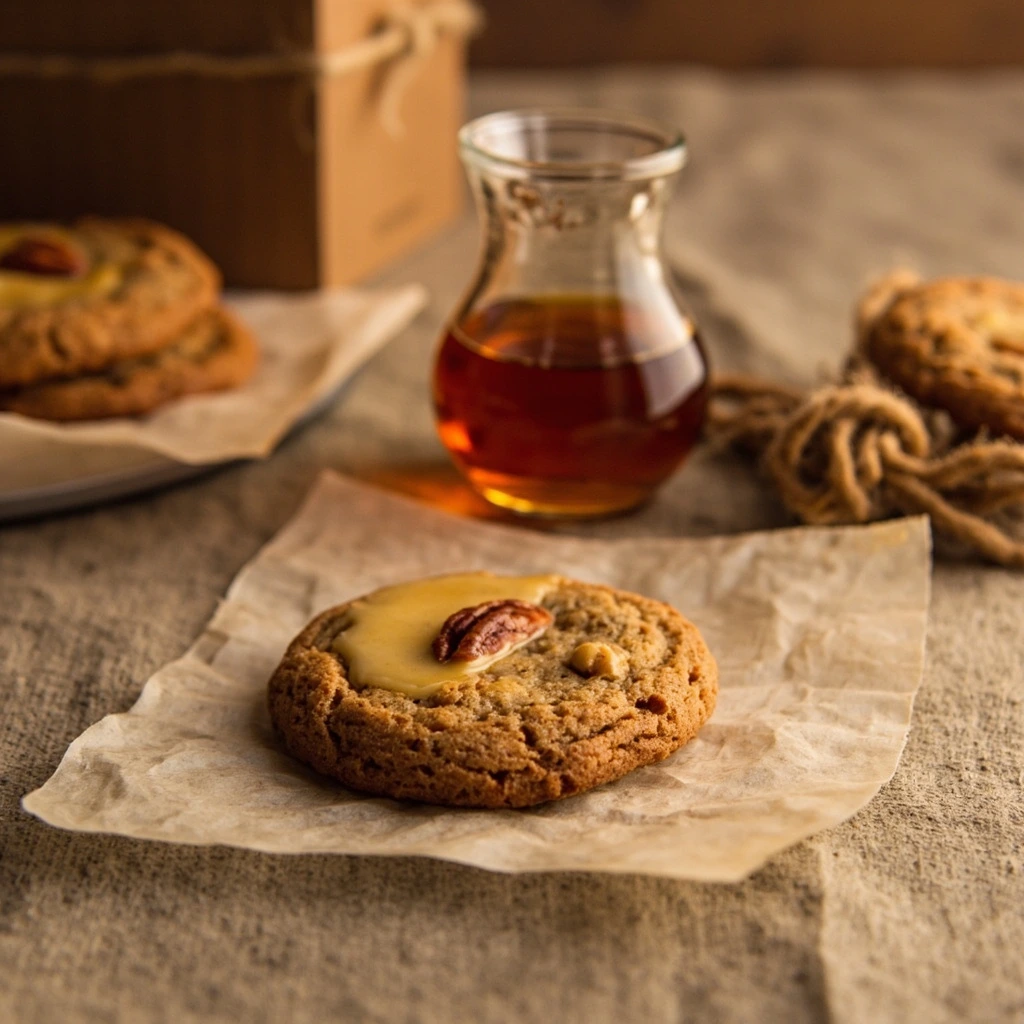 Spiced maple pecan cookie on parchment