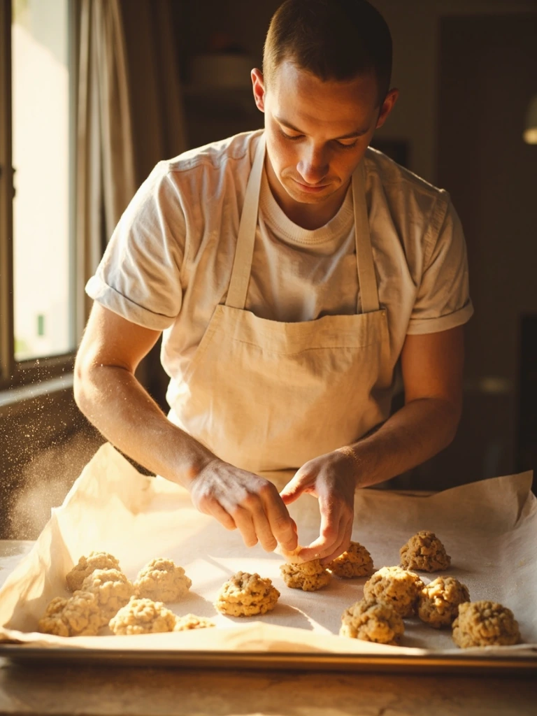 A baker piping dough onto sheet pans in the FlipinGood bakery.