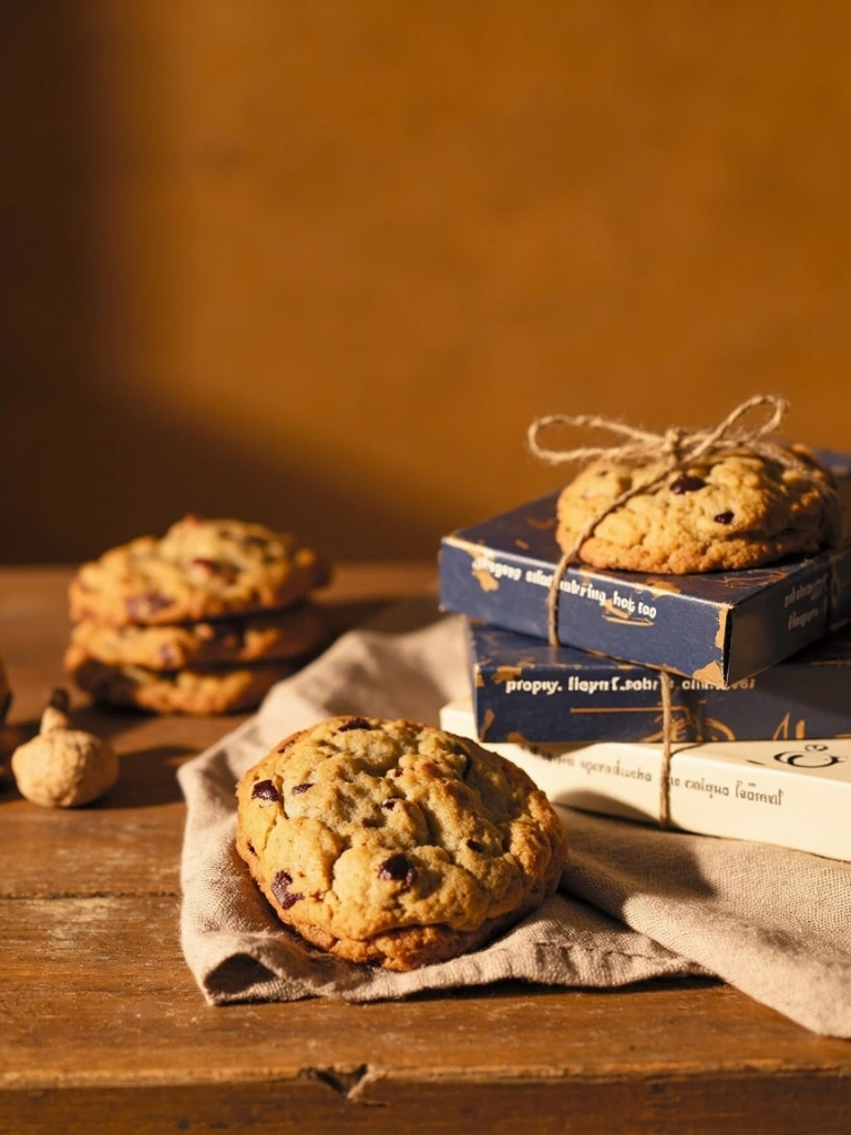 A stack of navy corporate gift boxes tied with kitchen twine